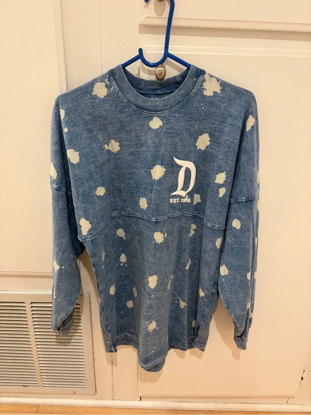 Disney Blue Tie-Dye Crewneck Sweatshirt with White 'D' Logo